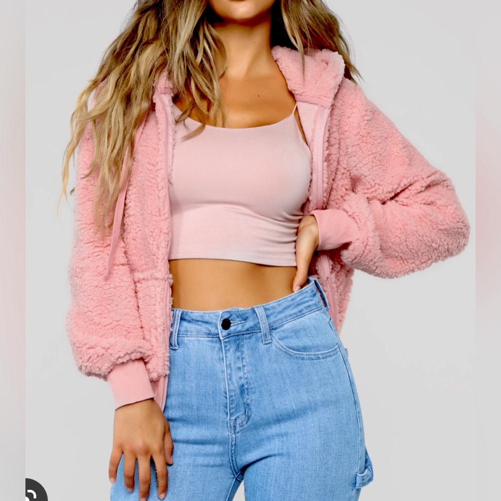 Pink teddy zip up